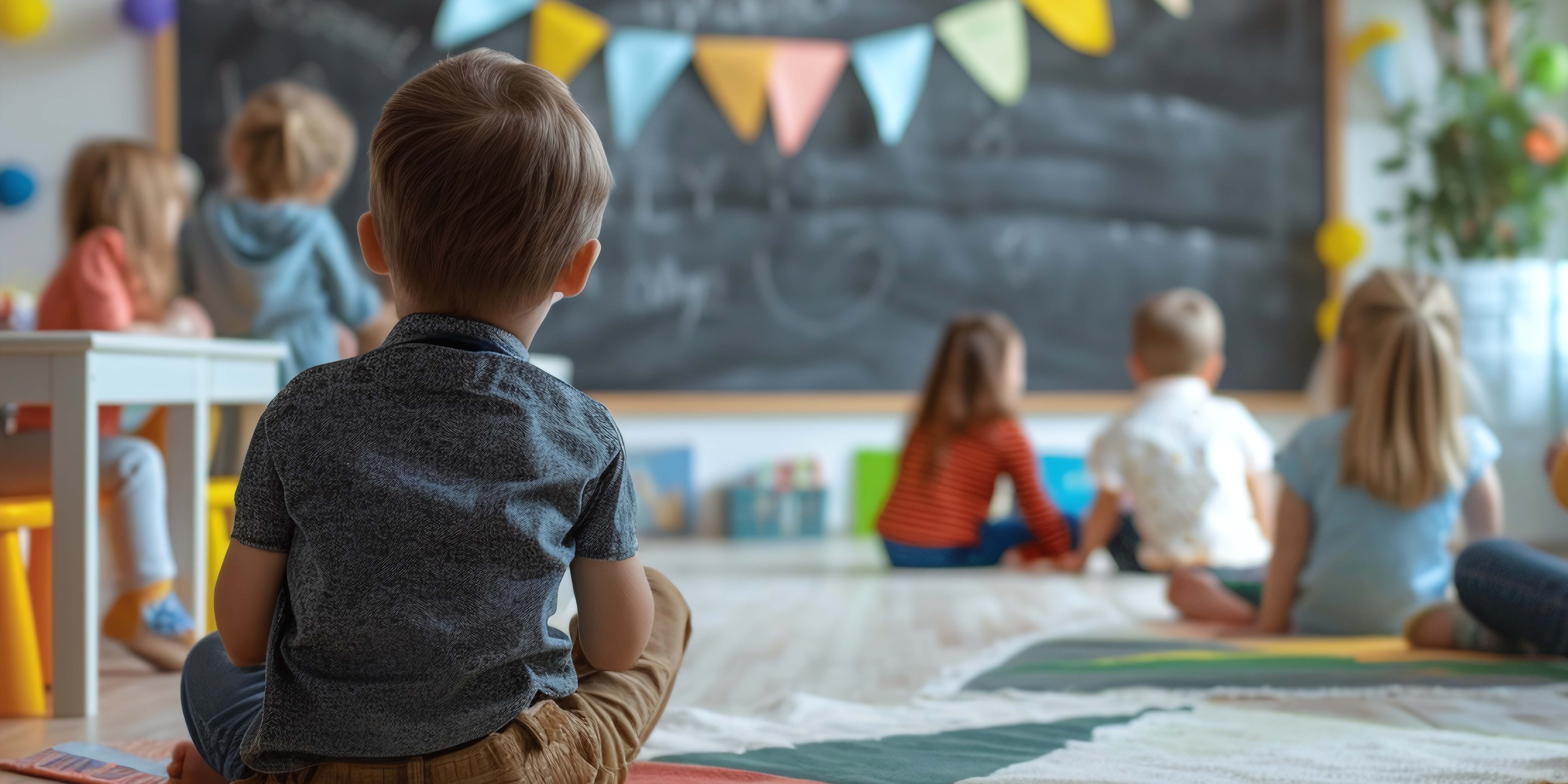 escola amb un grup de nens petits sense infermera escolar 